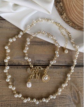 6mm cam inci opak çapraz örgü 14k beyaz altın top istiridye inci sarkaç zirkon harfli tasarım zarif kolye bileklik seti