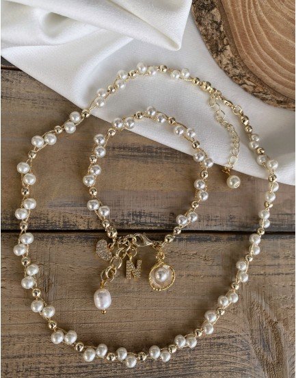 6mm cam inci opak çapraz örgü 14k beyaz altın top istiridye inci sarkaç zirkon harfli tasarım zarif kolye bileklik seti