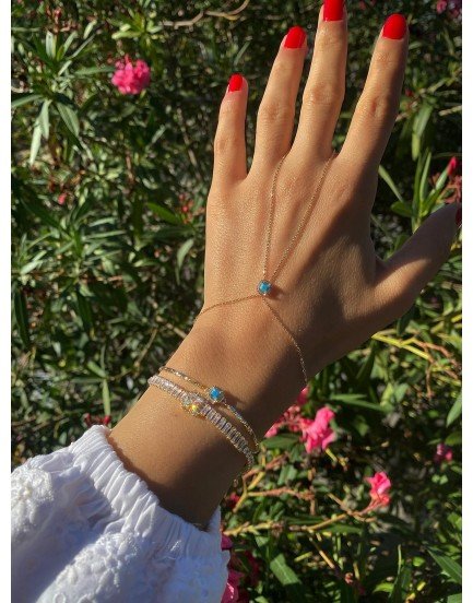 14k altın kaplama ithal vip şahmeran ve swarovski taş turkuaz taş bileklik kombini