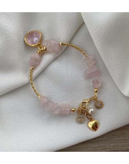 pembe kuvars taşı istiridye inci charm özel tasarım doğaltaş bileklik