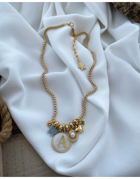 6 charm vintage mermer harf tasarım kolye