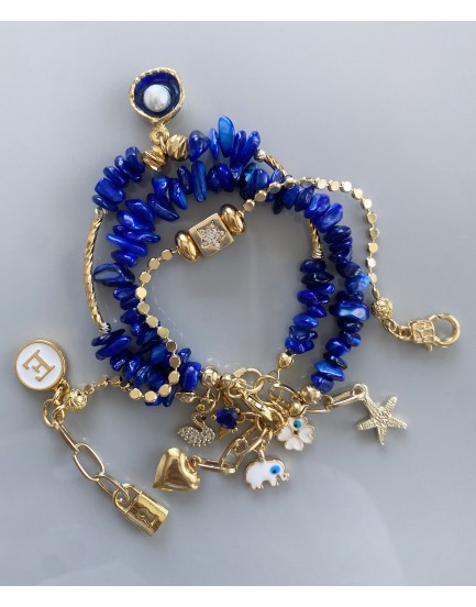 lapis taşı istiridye inci charm petek zincir zirkon 4d küp yıldız özel tasarım 7 charm çoklu set bileklik