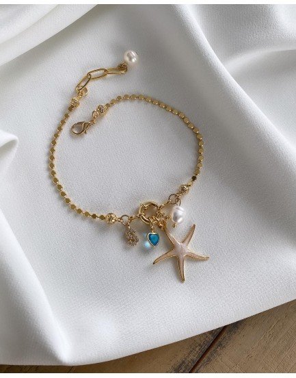 sedefli deniz yıldızı charm özel tasarım gemici kilit petek zincir orjinal tatlı su incisi sarkaç harfli halhal