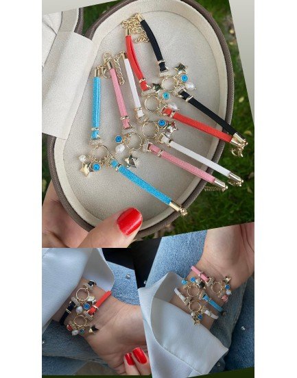 süet kordon zirkon zırhlı renkli charm bileklik