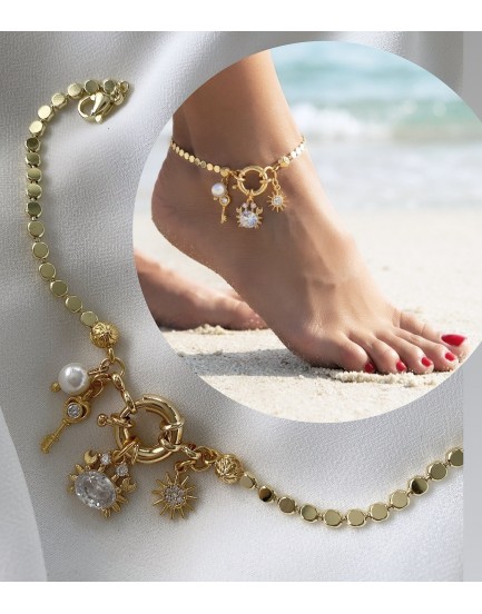 altın kaplama petek zincir gemici kilit swarovski yengeç charm halhal