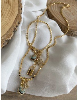 zirkon top nazar charm petek zincir altın kaplama kampanyalı kolye bileklik kombini