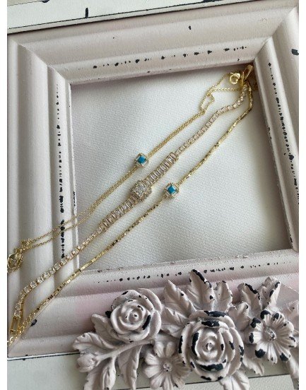 14k altın kaplama ithal vip şahmeran ve swarovski taş turkuaz taş bileklik kombini