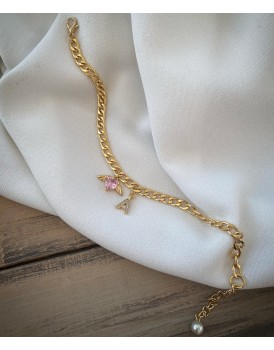swarovski pembe kalp zirkon harf inci sarkıt halhal