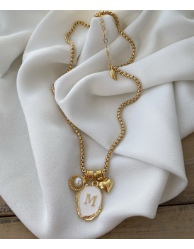 haroşa zincir 3 charm altın varaklı harf kolye