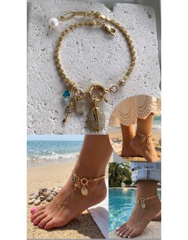 14k altın kaplama petek zincir özel dizayn gemici kilit özel tasarım zirkon deniz kabuğu charm harfli vip halhal