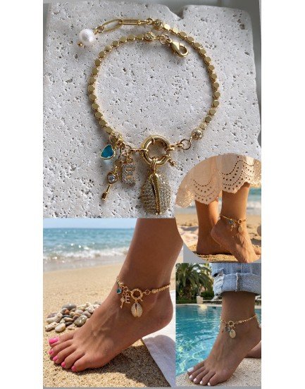 14k altın kaplama petek zincir özel dizayn gemici kilit özel tasarım zirkon deniz kabuğu charm harfli vip halhal