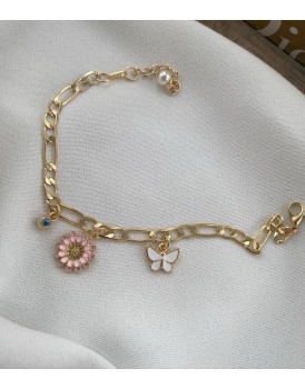 frigo zincir pembe papatya kelebek ve nazar charm halhal