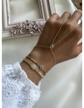 14k altın kaplama ithal vip şahmeran ve swarovski taş turkuaz taş bileklik kombini
