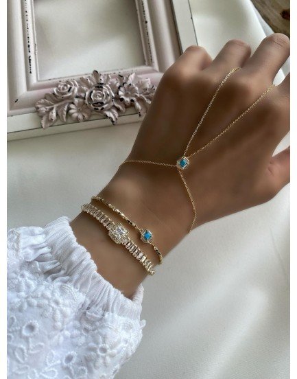 14k altın kaplama ithal vip şahmeran ve swarovski taş turkuaz taş bileklik kombini