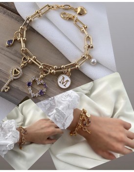 tiffany zincir swarovski baget kalp 4 charm tasarım bileklik