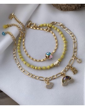 frigo zincir swarovski gökkuşağı cam tasarım 3'lü halhallar