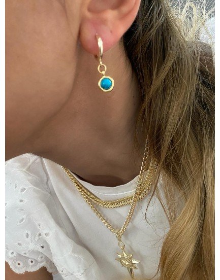 14k altın kaplama çelik ithal tilki kuyruğu zincir firuze taşı charm kolye bileklik küpe seti