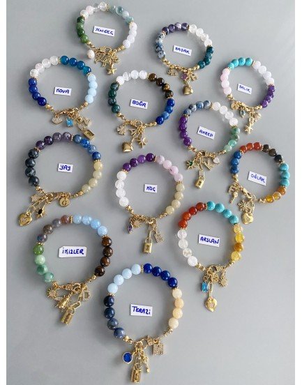 doğaltaş kişiye özel tasarım harfli burç bilekler