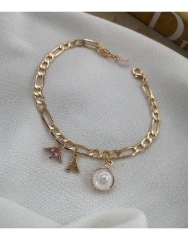 frigo zincir swarovski pembe kalp beyaz istiridye inci harfli halhal
