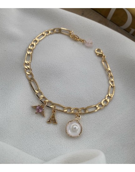 frigo zincir swarovski pembe kalp beyaz istiridye inci harfli halhal