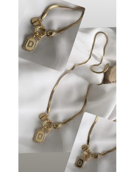 gemici kilit altın kaplama kuyumcu işçiliği balık sırtı özel zincir 2 harfli tasarım kolye