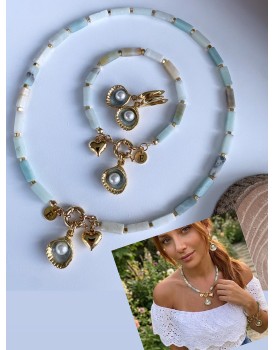 3 CHARM DOĞAL AMAZONİT TAŞI KOLYE KÜPE VE BİLEKLİK SETİ