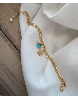 swarovski mavi kalp zirkon harf inci sarkıt halhal