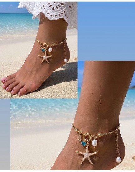 sedefli deniz yıldızı charm özel tasarım gemici kilit petek zincir orjinal tatlı su incisi sarkaç harfli halhal