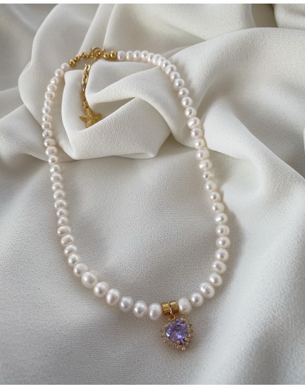 8 mm gercek doğal su incisi swarovski kalp tasarım inci kolye