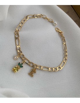 frigo zincir swarovski ananas ve kalp charm harfli tasarım halhal
