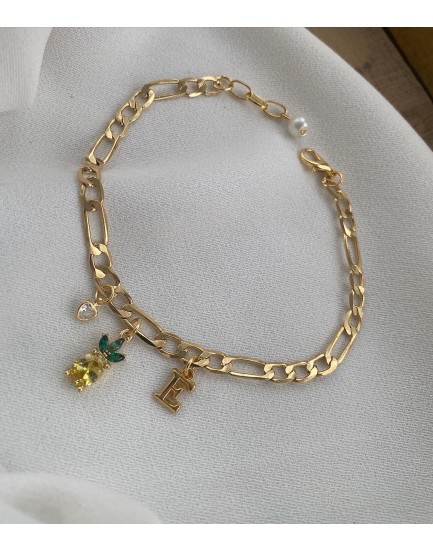 frigo zincir swarovski ananas ve kalp charm harfli tasarım halhal