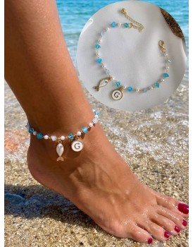 akuamarin taşı beyaz balık harfli halhal