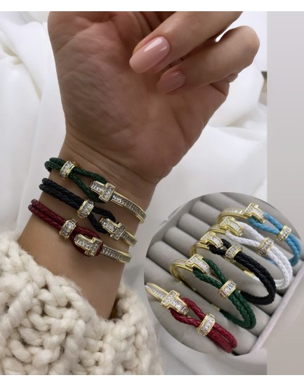 çelik özel seri vip swarovski baget taş deri kordon marka bileklik