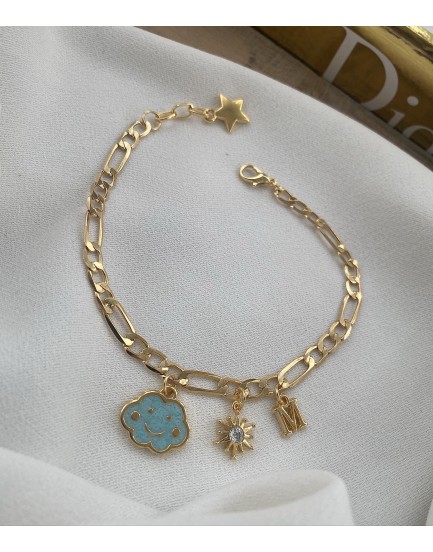 frigo zincir mineli mavi bulut swarovski güneş charm harfli halhal