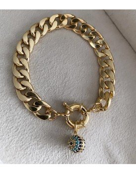 14 k gurmet zincir gemici kilit zirkon top nazar altın kaplama bileklik