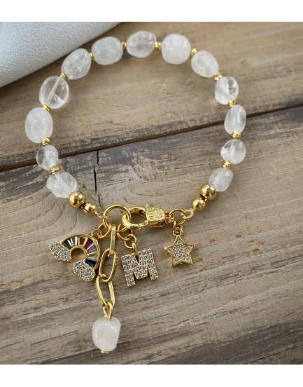 kristal kuvars taşı swarovski baget gökkuşağ charm özel tasarım doğaltaş bileklik