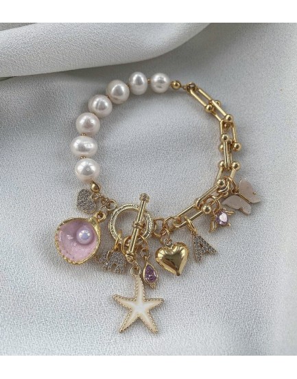 10mm gerçek su incisi 9 charm pinklove tasarım inci bileklik