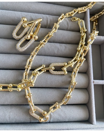 14k vip özel seri çelik tiffany zincir zirkon parıltılı tasarım kolye bileklik küpe seti