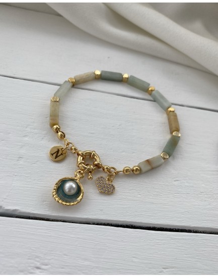 DÜMEN KİLİT DOĞAL AMAZONİT TASI 3 CHARM TASARIM BİLEKLİK