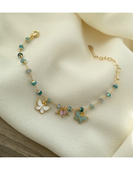 swarovski kalp kelebekli kristal cam turkuaz halhal