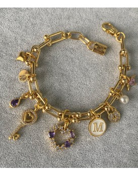 tiffany zincir 10 charm swarovski baget kalp tasarım 2 harfli bileklik