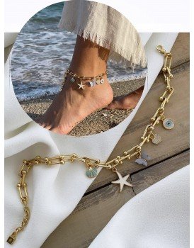 24 K altın kaplama tiffany zincir 5 charm tasarım halhal 