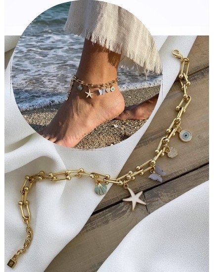 24 K altın kaplama tiffany zincir 5 charm tasarım halhal