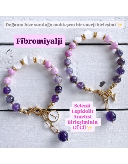 selenit,lepidolit ve ametist taşı kombinasyonu fibromiyaloji bilekliği