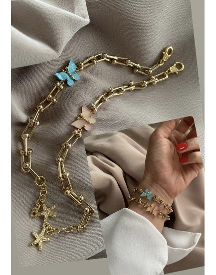 ithal zincir buzlu kelebek charm bileklik