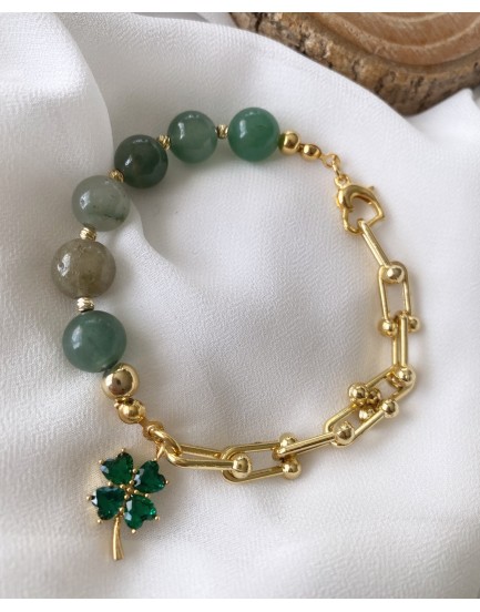 swarovski yonca charm yeşim taşı özel tasarım doğaltaş bileklik