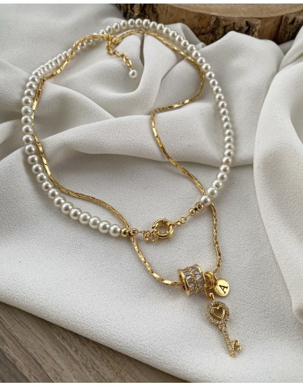 swarovski baget taş zırh ve anahtar charm ithal kolye ve gemici kilit 8mm cam inci kolye kombini