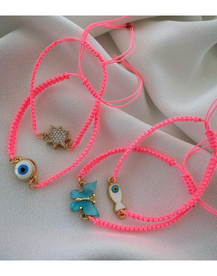 NEON PEMBE MAKROME ÖRGÜ BİLEKLİK