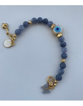 8mm koyu akuamarin taşı 3 charm tasarım bileklik