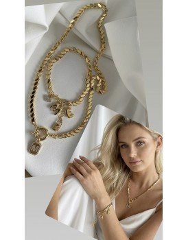 14k özel seri vip çelik zirkon çerçeve harfli halep zincir gemici kilit kolye ve bubble harfli bileklik seti 